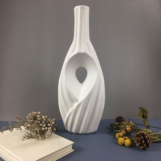 Modern Minimalist White Ceramic Vase | Handmade Polished Home Decor for Living Room, Office & Bedroom | Stylish Floral Display