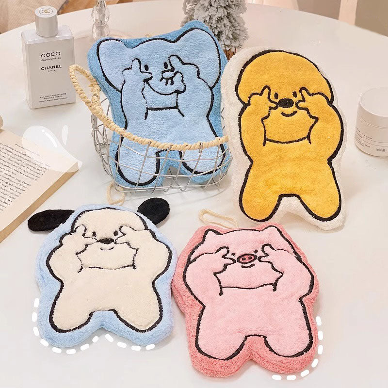 Cute Cartoon Puppy Coral Fleece Hand Towel - Super Absorbent, Anti-Odor Hanging Handkerchief for Kitchen & Bathroom