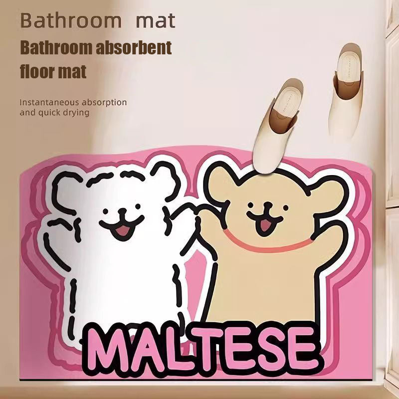 Cute Cartoon Puppy Algae Mud Mat - Super Absorbent Tech Fabric Bathroom Rug | Non-Slip, Fast-Drying, Stain-Resistant