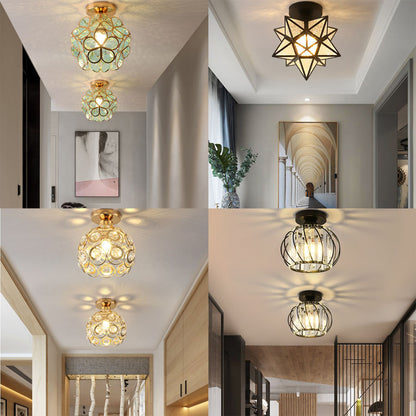 Nordic Modern Crystal Ceiling Light - Minimalist Hallway, Entryway, and Balcony Lighting with Iron & Glass Design (Multiple Finishes)