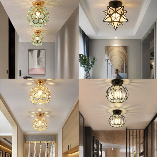 Nordic Modern Crystal Ceiling Light - Minimalist Hallway, Entryway, and Balcony Lighting with Iron & Glass Design (Multiple Finishes)