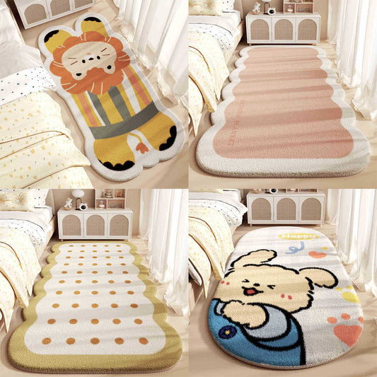 Kids Cartoon Bedroom Rug - Non-Slip Polyester Floor Mat for Bedside, Easy-Clean Anti-Dirt Home Decor