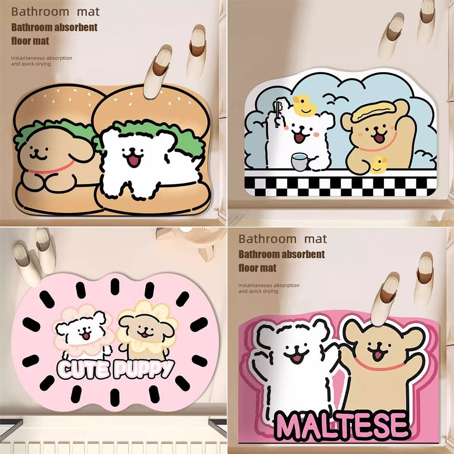 Cute Cartoon Puppy Algae Mud Mat - Super Absorbent Tech Fabric Bathroom Rug | Non-Slip, Fast-Drying, Stain-Resistant