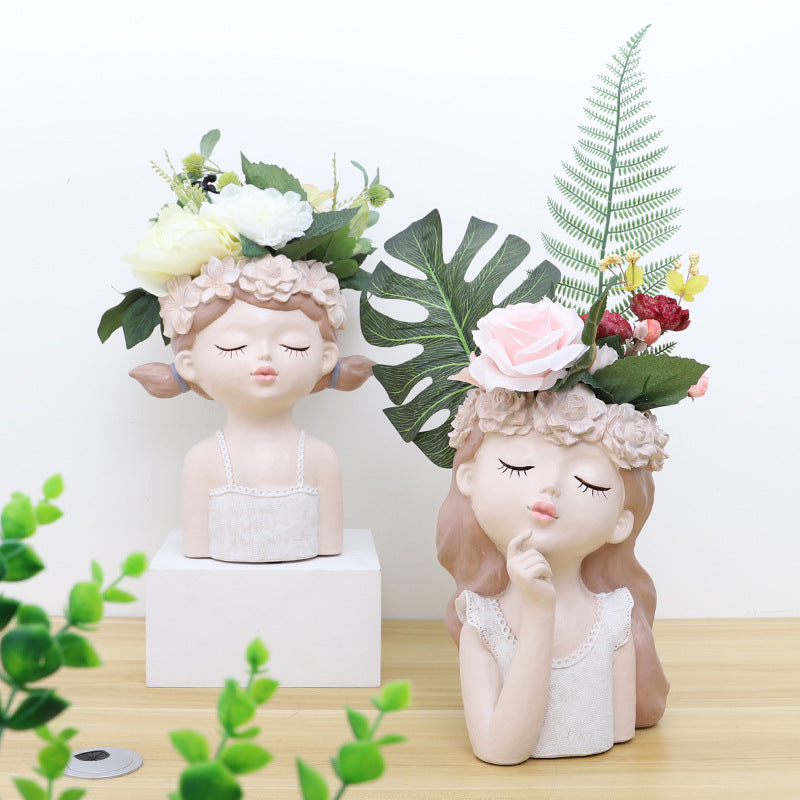 Elegant European-Style Fairy Girl Resin Planter – Large Decorative Flower Pot for Living Room & Tabletop Displays