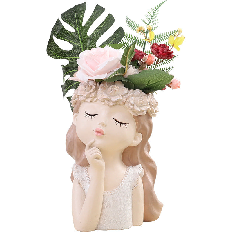 Elegant European-Style Fairy Girl Resin Planter – Large Decorative Flower Pot for Living Room & Tabletop Displays