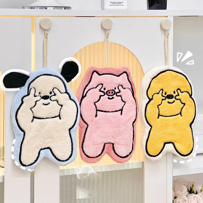 Cute Cartoon Puppy Coral Fleece Hand Towel - Super Absorbent, Anti-Odor Hanging Handkerchief for Kitchen & Bathroom