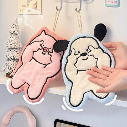 Cute Cartoon Puppy Coral Fleece Hand Towel - Super Absorbent, Anti-Odor Hanging Handkerchief for Kitchen & Bathroom