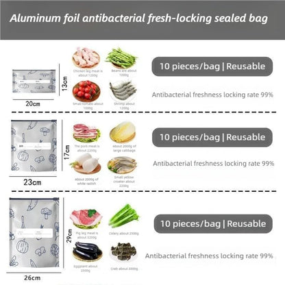 Heavy Duty Reusable Aluminum Foil Bags – Freezer Safe, Leak-Proof Stand Up Zipper Bags for Meat, Seafood, Vegetables & Meal Prep