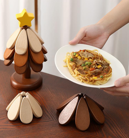 Tree Shaped Heat-Resistant Coasters - Foldable Wooden Trivet Set