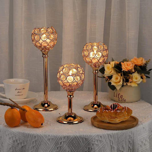 Mini Crystal Candle Holders - Electroplated Decor For Wedding, Hotel, Home & Romantic Dinners