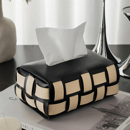 Luxury Leather Woven Tissue Box Cover - Diamond Pattern, Waterproof, for Living Room, Car & Bathroom
