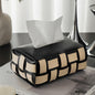 Luxury Leather Woven Tissue Box Cover - Diamond Pattern, Waterproof, for Living Room, Car & Bathroom