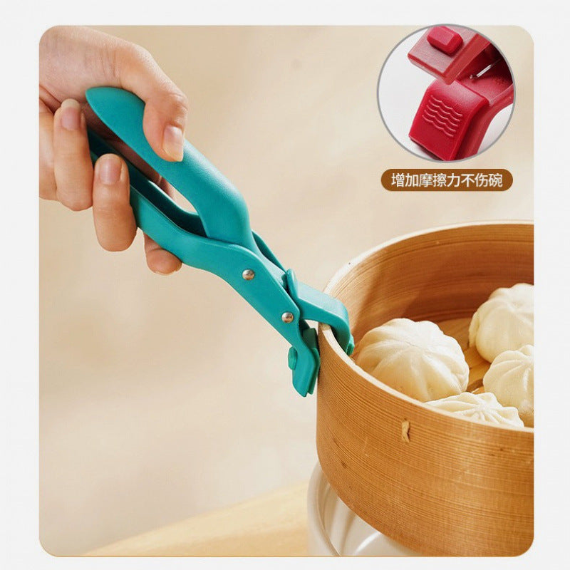 Multi-Function Anti-Scald Hot Plate Gripper Tongs – Non-Slip Bowl & Dish Clips for Microwave, Oven & Kitchen Cooking (Red + Green)