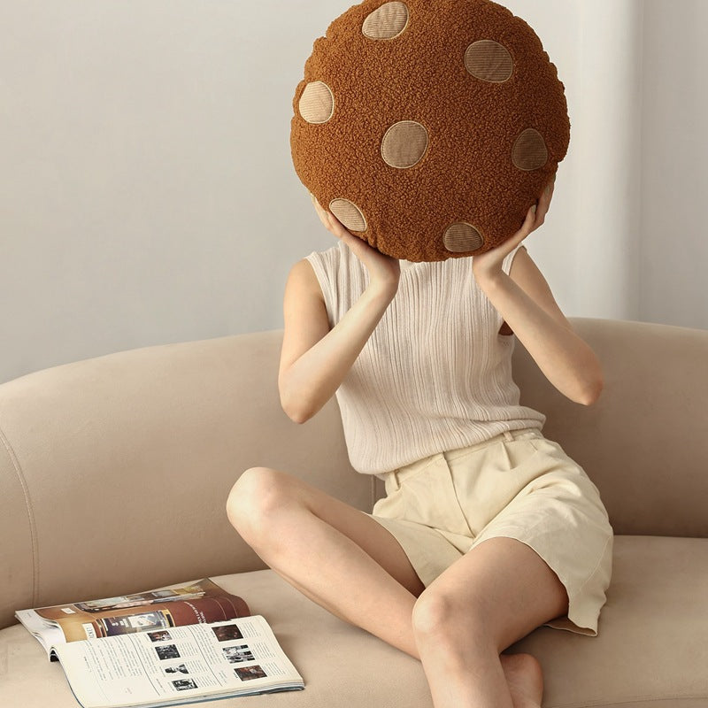 Chocolate Chip Cookie Pillow - Comfy Round Cushion for Sofa/Bed Decor | Soft Polyester & PP Cotton | Cute Cartoon Design