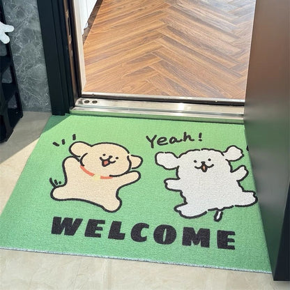 Cartoon Line Art Puppy PVC Carved Pile Coir Mat - Anti-Slip, Dirt-Resistant Entryway Rug for Easy Cleaning