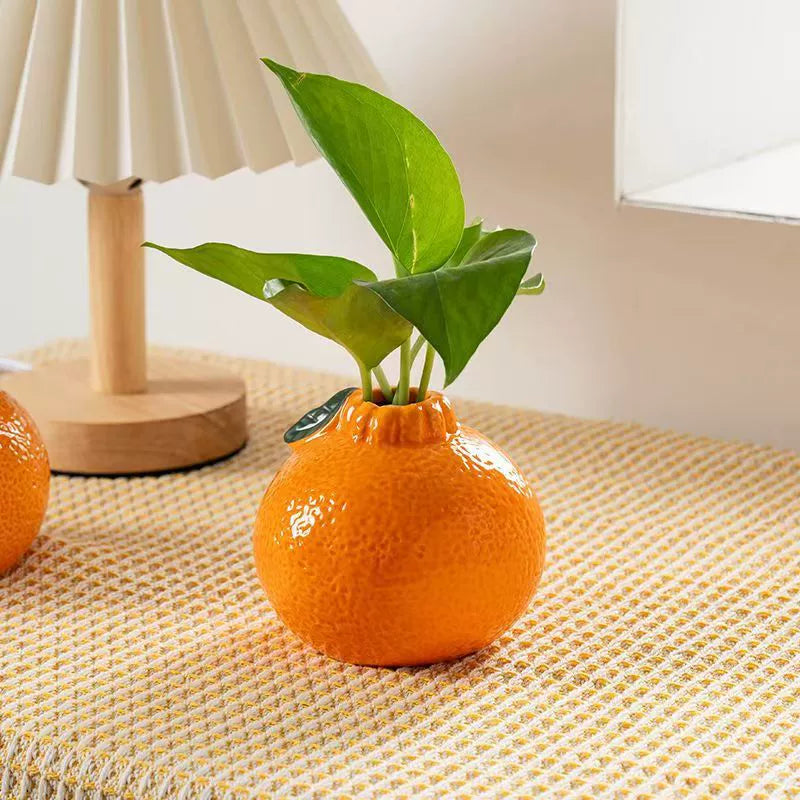 Handcrafted Creative Orange-Shaped Ceramic Vase - Glazed Water Planter for Pothos, Floral Arrangements & Desk/Office Decor
