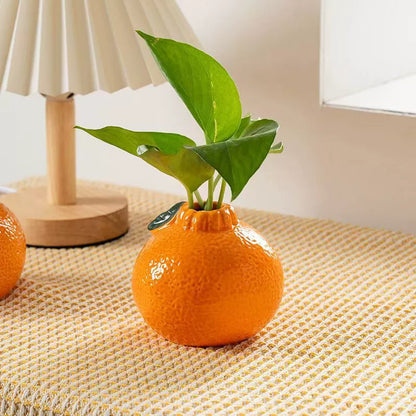 Handcrafted Creative Orange-Shaped Ceramic Vase - Glazed Water Planter for Pothos, Floral Arrangements & Desk/Office Decor