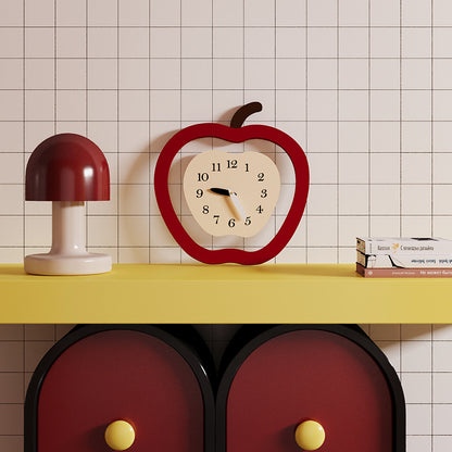 Scandinavian Apple-Shaped Wall Clock with Pendulum - 35x37cm, Silent Modern Decor for Living Room, Bedroom