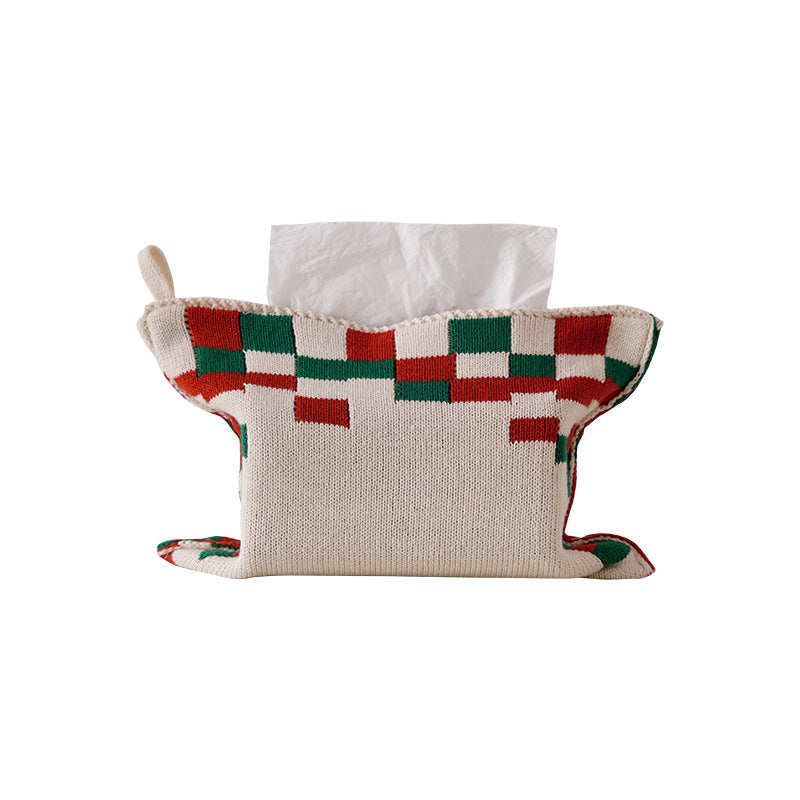 Nordic Knit Tissue Box Cover - Polyester & Cotton Blend, Multi-Surface Storage for Living Room, Sofa, Car