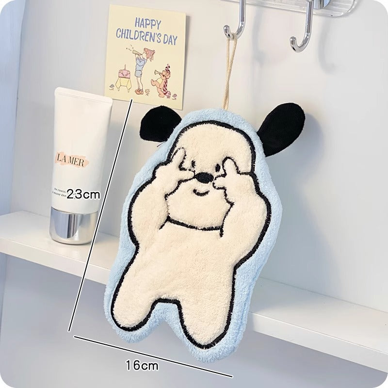 Cute Cartoon Puppy Coral Fleece Hand Towel - Super Absorbent, Anti-Odor Hanging Handkerchief for Kitchen & Bathroom