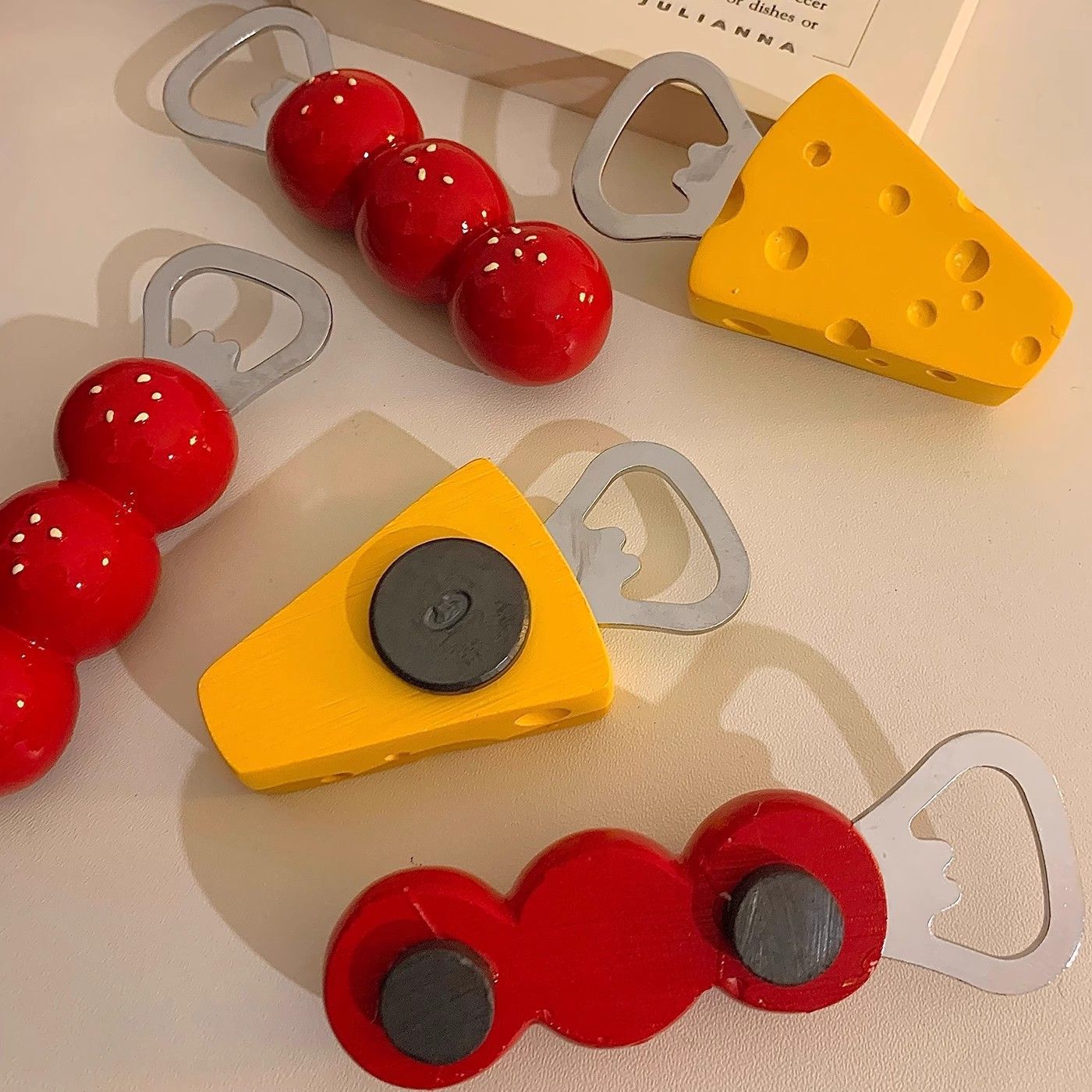 Playful Fridge Magnet Bottle Opener - Cute Candy Hawthorn & Cheese Design (Stainless Steel)