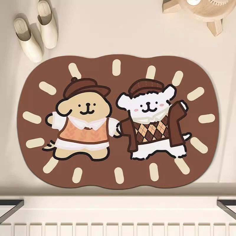 Cute Cartoon Puppy Algae Mud Mat - Super Absorbent Tech Fabric Bathroom Rug | Non-Slip, Fast-Drying, Stain-Resistant