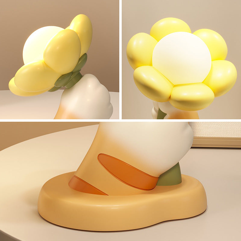 Floral Cat Paw Night Light - Cute Resin Bedside Lamp for Girls, Best Friend Gifts