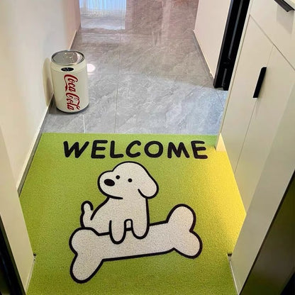 Cartoon Line Art Puppy PVC Carved Pile Coir Mat - Anti-Slip, Dirt-Resistant Entryway Rug for Easy Cleaning