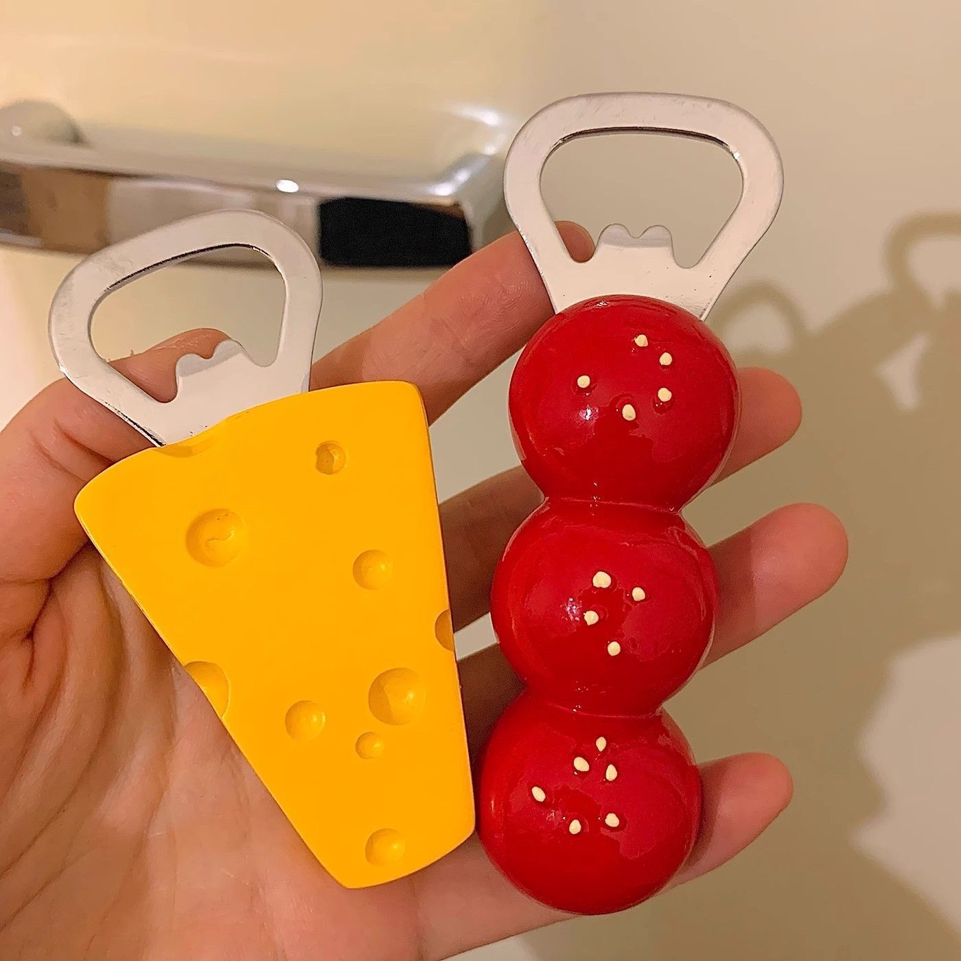 Playful Fridge Magnet Bottle Opener - Cute Candy Hawthorn & Cheese Design (Stainless Steel)