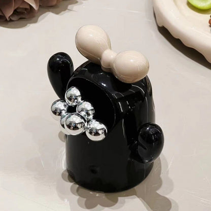 Premium Stainless Steel Fruit Forks Set with Ceramic Holder - Elegant New Chinese Style