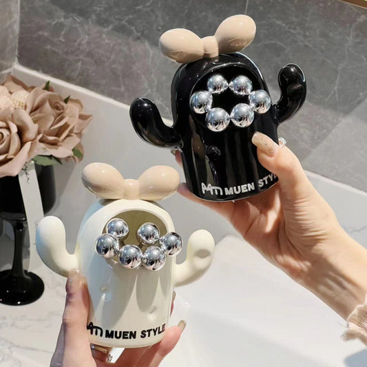 Premium Stainless Steel Fruit Forks Set with Ceramic Holder - Elegant New Chinese Style