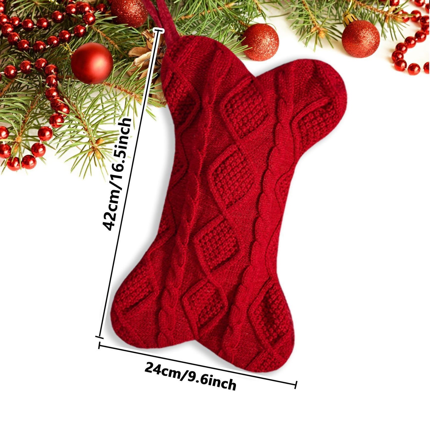 18" Monogram Knitted Christmas Stocking with Bone Initial – Personalized Embroidered Xmas Stocking for Dogs, Family Holiday Decor (Green, Letter V)