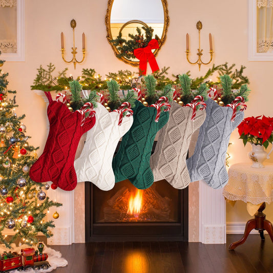 18" Monogram Knitted Christmas Stocking with Bone Initial – Personalized Embroidered Xmas Stocking for Dogs, Family Holiday Decor (Green, Letter V)