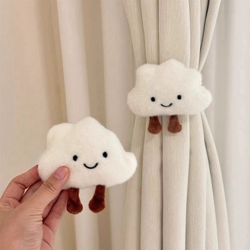 Cute Cartoon Cloud Plush Curtain Tiebacks - Modern Nursery & Bedroom Decor, Soft Fabric Holders for Curtains