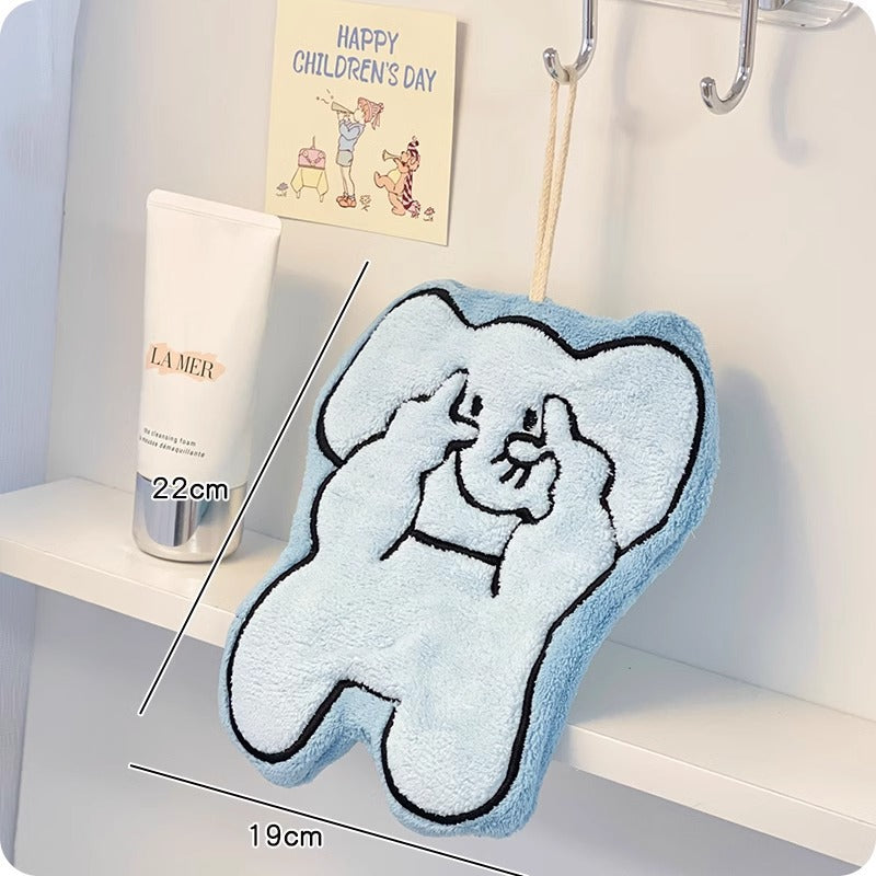 Cute Cartoon Puppy Coral Fleece Hand Towel - Super Absorbent, Anti-Odor Hanging Handkerchief for Kitchen & Bathroom