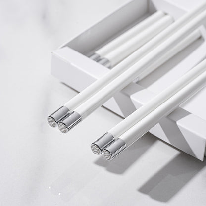 Anti-Mold Ceramic Chopsticks with Lucky 'Fu' Engraving & Silver-Copper Tips - Modern Black-White Kitchenware for Home/Dining