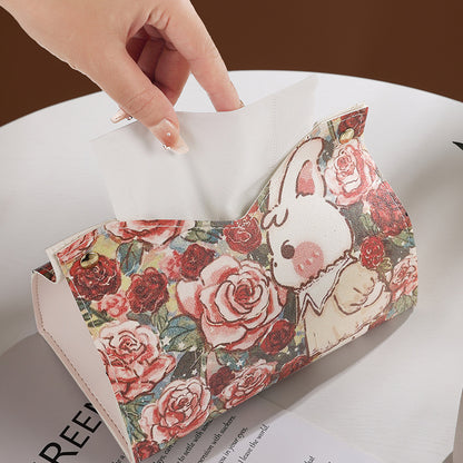 Luxury Cute Cartoon Rabbit Tissue Box Cover - Waterproof Leather Holder for Home, Car, Bathroom Decor