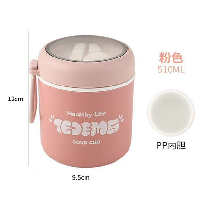 Juome 16oz Kids Insulated Food Jar - Pink Leakproof Stainless Steel Soup Thermo with Spoon