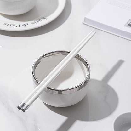 Anti-Mold Ceramic Chopsticks with Lucky 'Fu' Engraving & Silver-Copper Tips - Modern Black-White Kitchenware for Home/Dining
