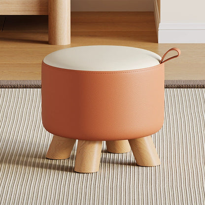Modern Solid Wood Stool - Versatile Upholstered Ottoman with Handle for Entryway, Living Room, or Bedroom