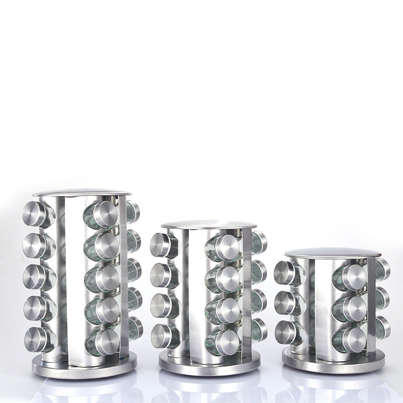 Rotating Seasoning Rack For Home Kitchen - Stainless Steel Spice Storage Set