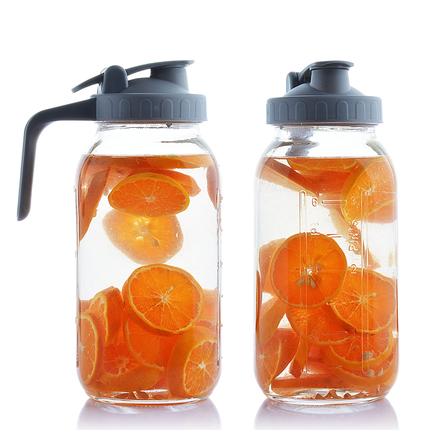 2-Pack 64oz Glass Mason Jar Pitchers with Wide Mouth & Measurement Marks – Leak-Proof Twist Lids for Cold Brew, Iced Tea, Juice & Lemonade