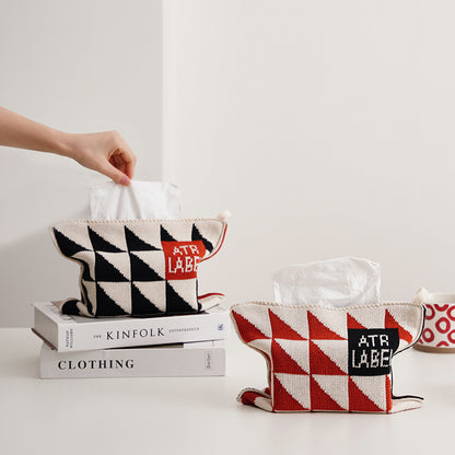 Nordic Knit Tissue Box Cover - Polyester & Cotton Blend, Multi-Surface Storage for Living Room, Sofa, Car