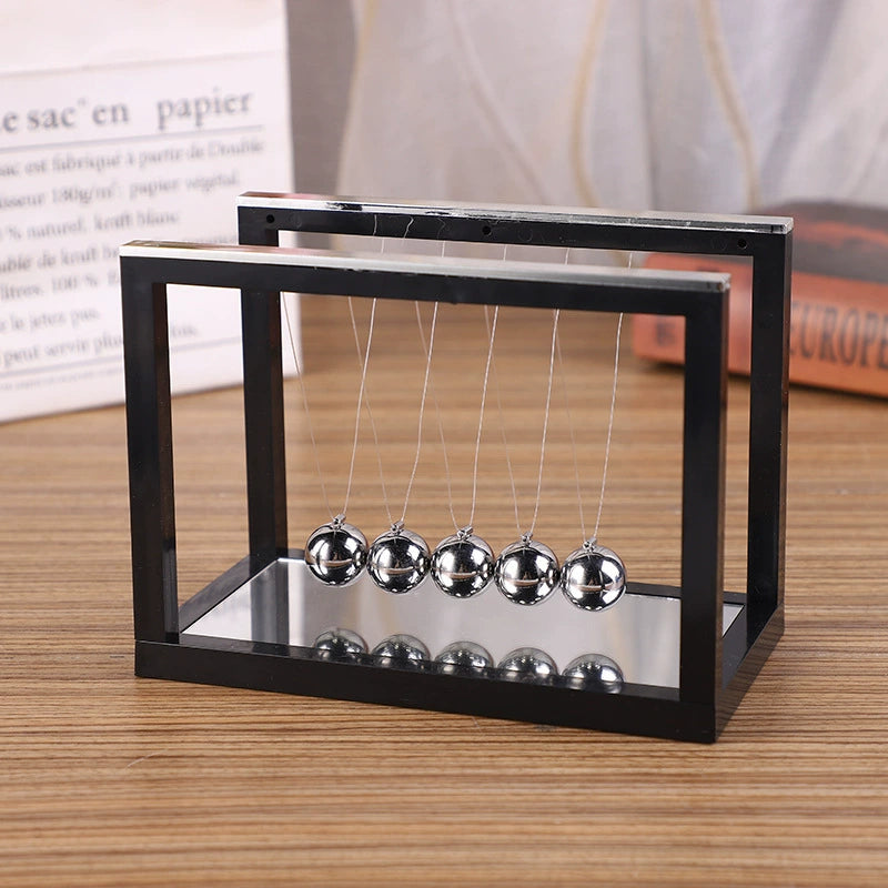 Mirror-Finish Newton's Cradle Kinetic Art – Black European-Style Desk Decor for Home & Office | Zen Gift for Professionals & Science