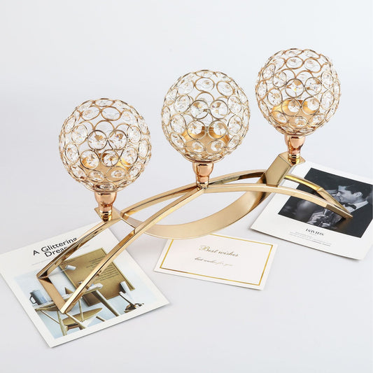 European Crystal Candelabra - Elegant Metal Table Decor For Festivals, Weddings & Romantic Dinners