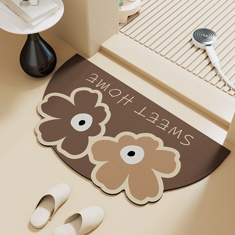 Cartoon Print Semi-Circle Bath Mat - Super Absorbent Algae Silica, Anti-Slip & Easy Clean | Kids-Friendly Bathroom Rug for Humid Climates