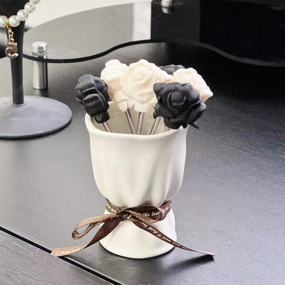 Ceramic Fruit Fork Bouquet Holder - Elegant Kitchen & Dessert Table Organizer with Floral Design, Durable Eco-Friendly Material