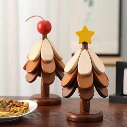 Tree Shaped Heat-Resistant Coasters - Foldable Wooden Trivet Set