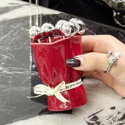 Ceramic Fruit Fork Bouquet Holder - Elegant Kitchen & Dessert Table Organizer with Floral Design, Durable Eco-Friendly Material