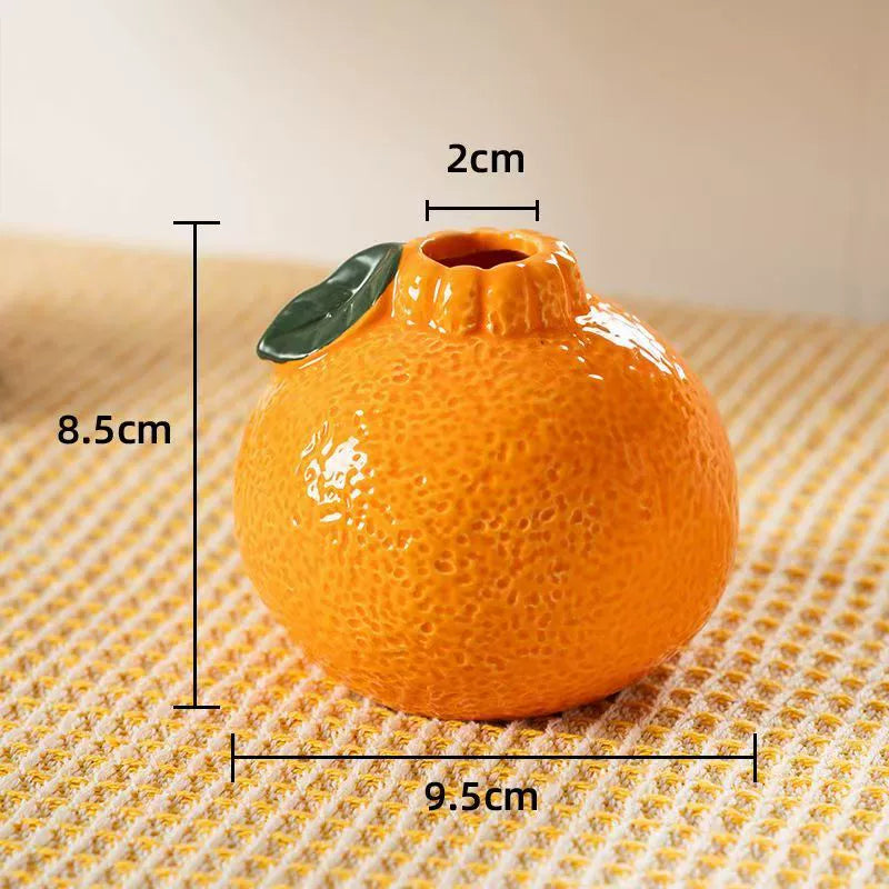 Handcrafted Creative Orange-Shaped Ceramic Vase - Glazed Water Planter for Pothos, Floral Arrangements & Desk/Office Decor
